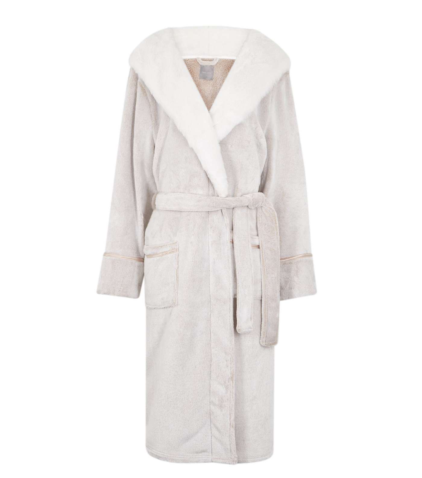 Cream Soft Fleece Hooded Dressing Gown Image 5