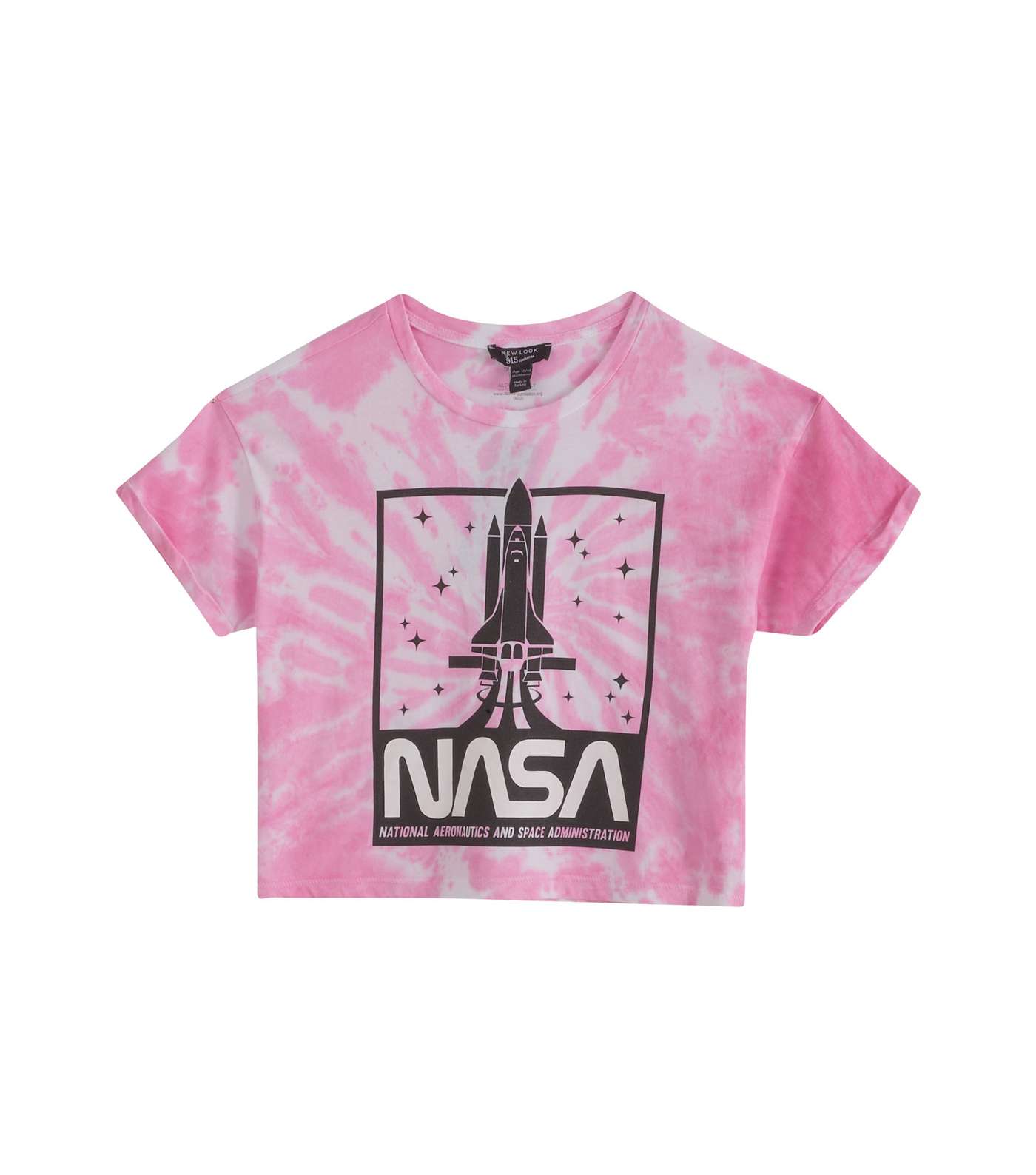 Girls Pink Tie Dye Rocket NASA Logo T-Shirt