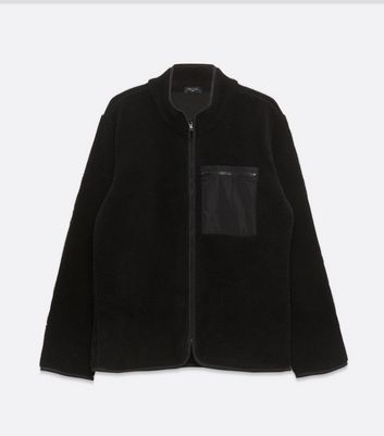 Image of Black Zip Front Borg Jacket New Look