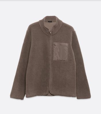 Image of Mink Zip Front Borg Jacket New Look