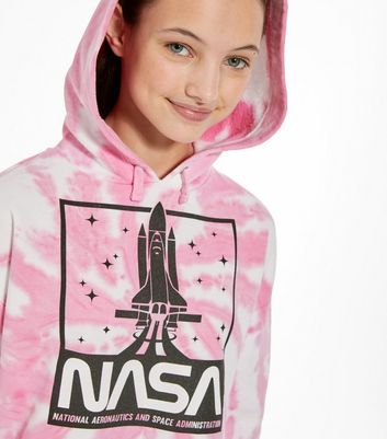 Girls Pink NASA Rocket Logo Tie Dye Hoodie New Look