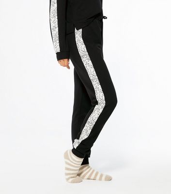 Image of Black Animal Print Side Stripe Joggers New Look