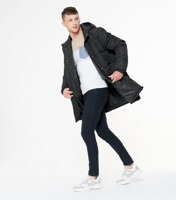 Image of Black Hooded Long Puffer Jacket New Look