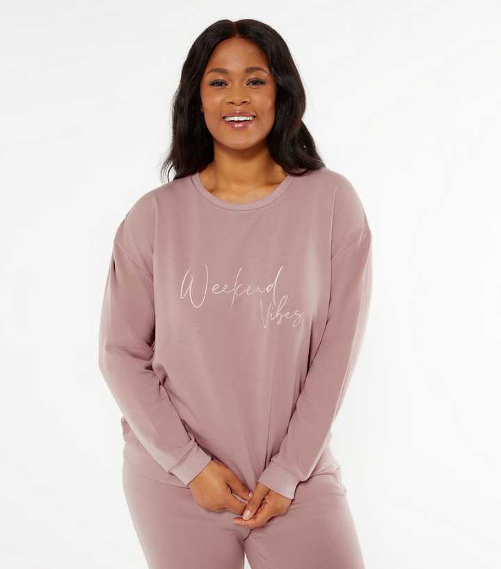 Curves Mid Pink Weekend Vibes Pyjama Sweatshirt