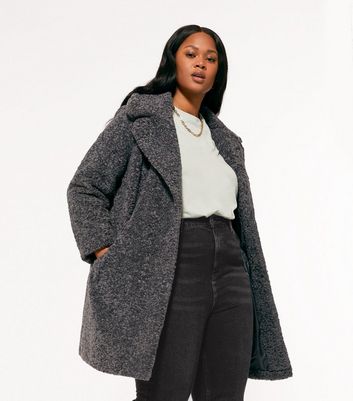 dark grey teddy coat new look