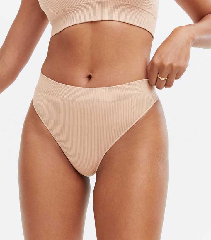 Tan Ribbed Seamless Bikini Briefs