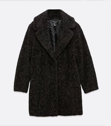 Petite Black Teddy Faux Fur Long Coat 