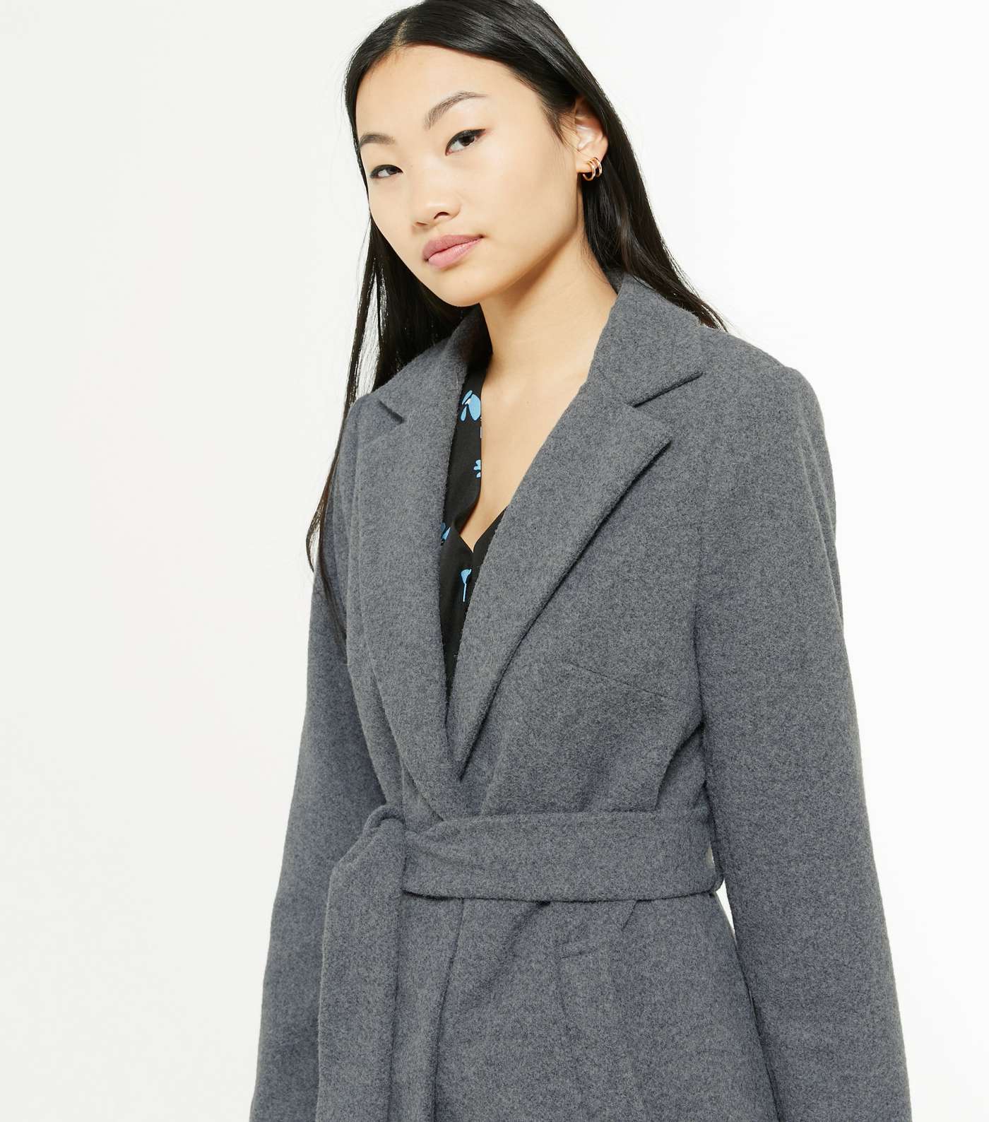 Petite Dark Grey Belted Coat Image 4