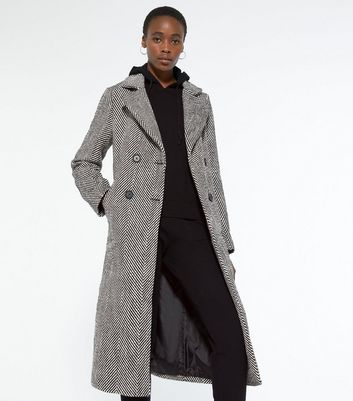 Tall Grey Herringbone Double Breasted Coat | New Look