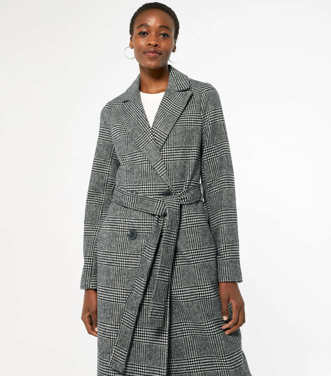 Tall Black Check Belted Long Coat Image 3