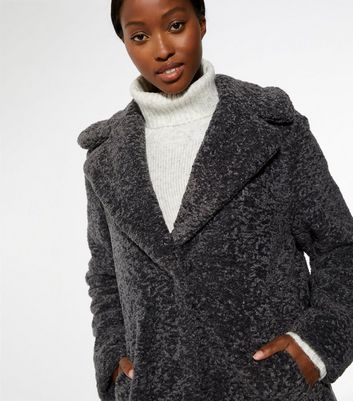 dark grey teddy coat new look