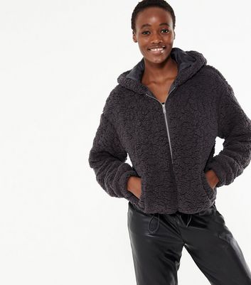 womens hooded teddy jacket