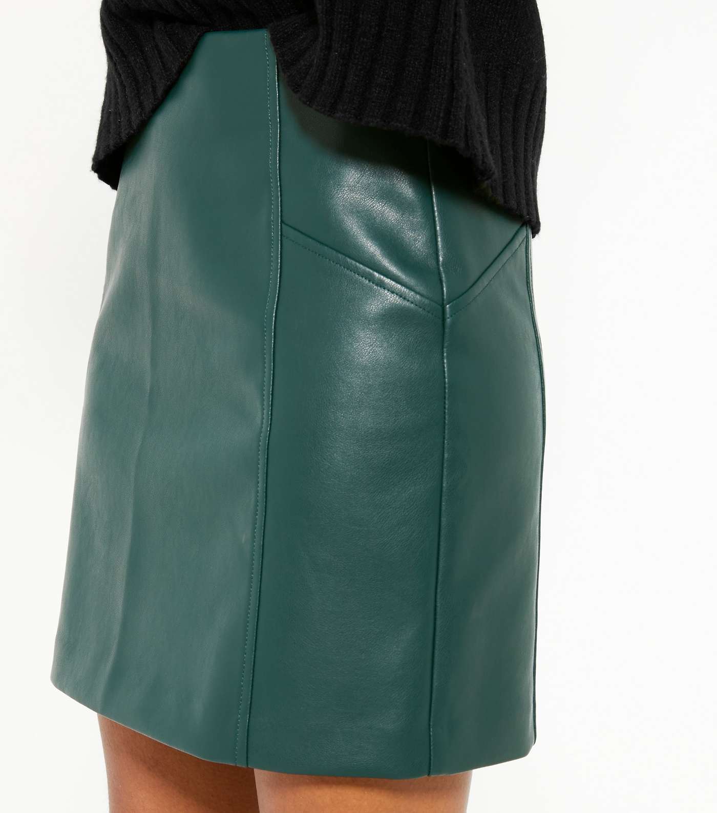 Dark Green Leather-Look Mini Skirt Image 4