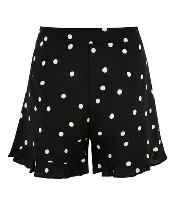 Image of Black Spot Ruffle Shorts New Look
