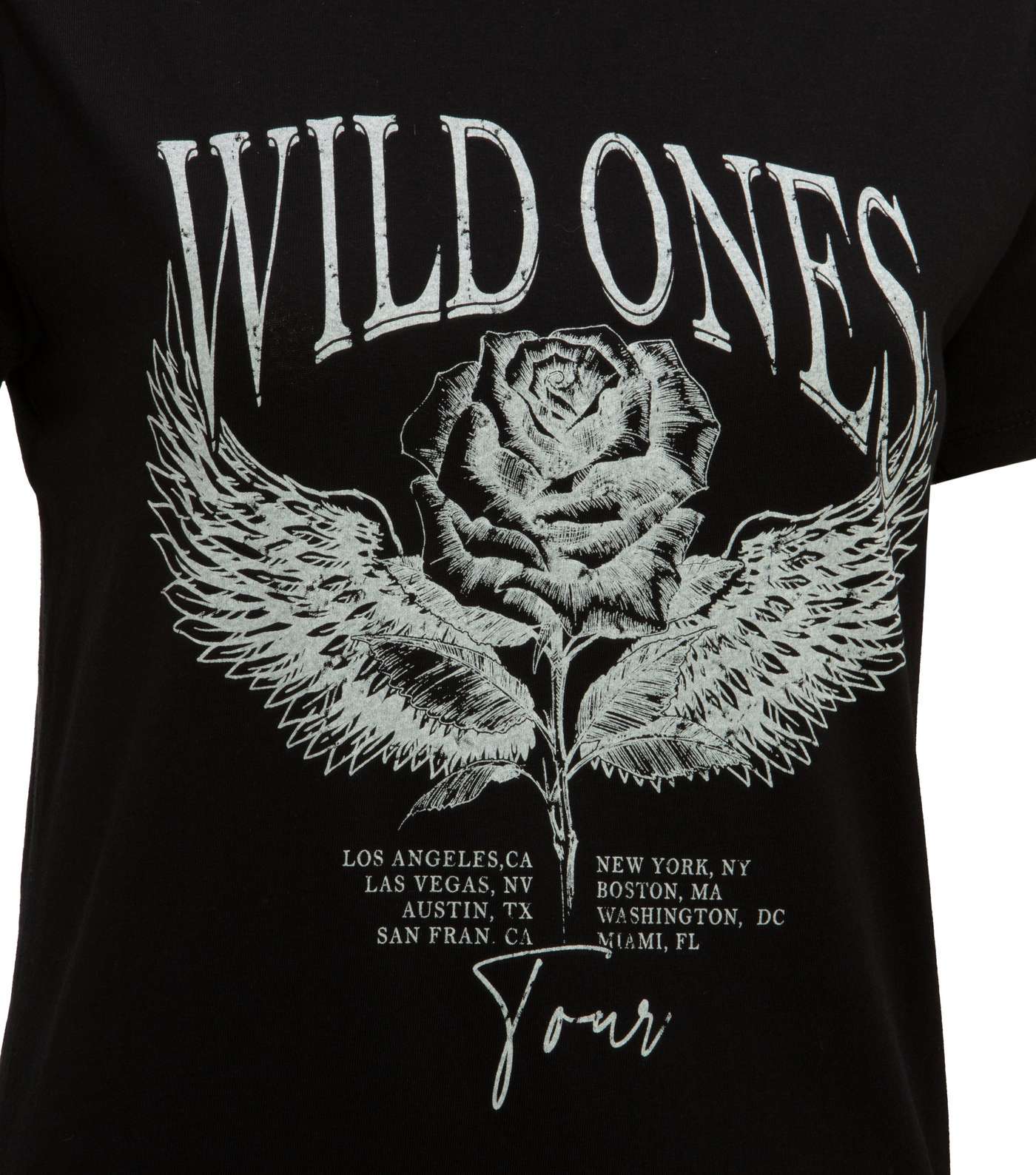 Petite Black Rose Wild Ones Slogan T-Shirt Image 3