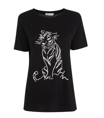 Tall Black Tiger Sketch T-Shirt | New Look