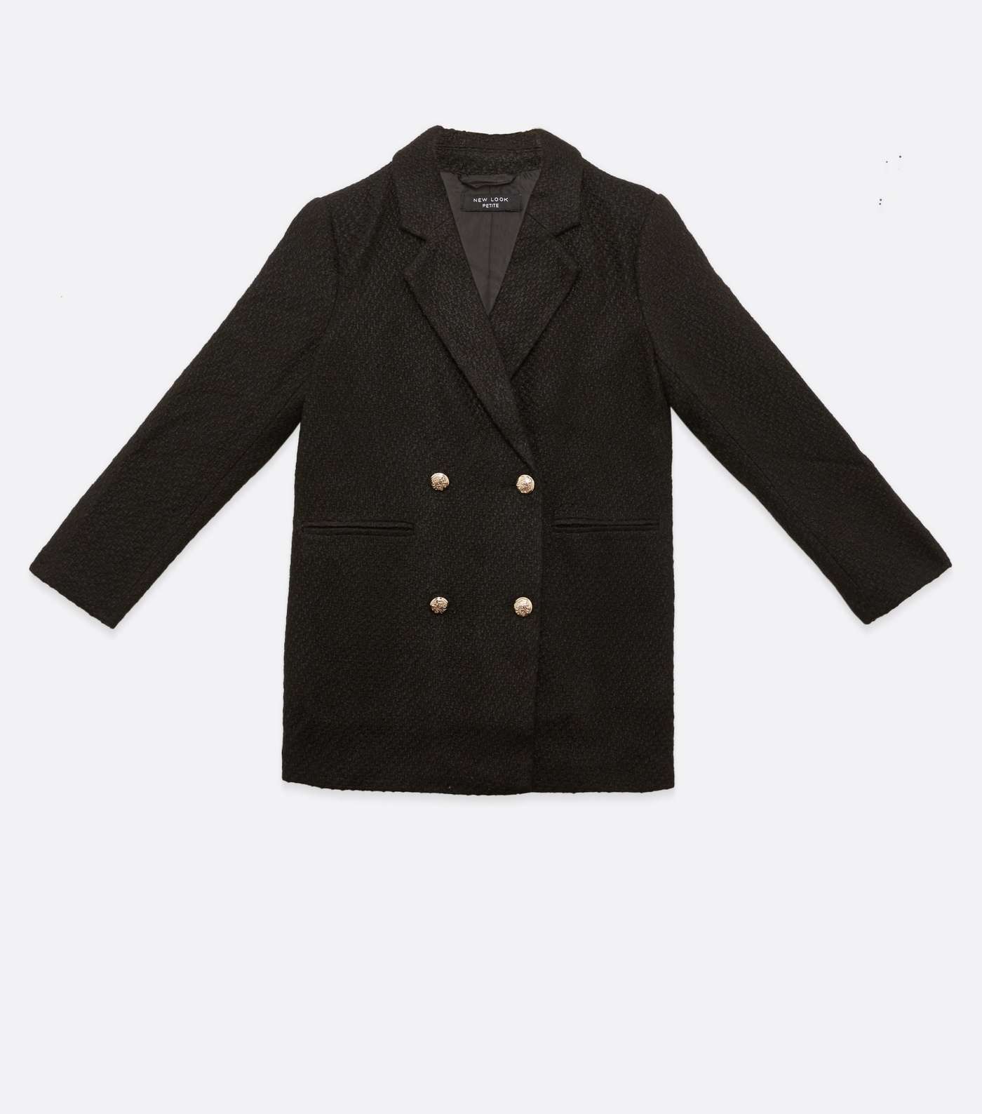 Petite Black Bouclé Double Breasted Blazer Coat Image 5