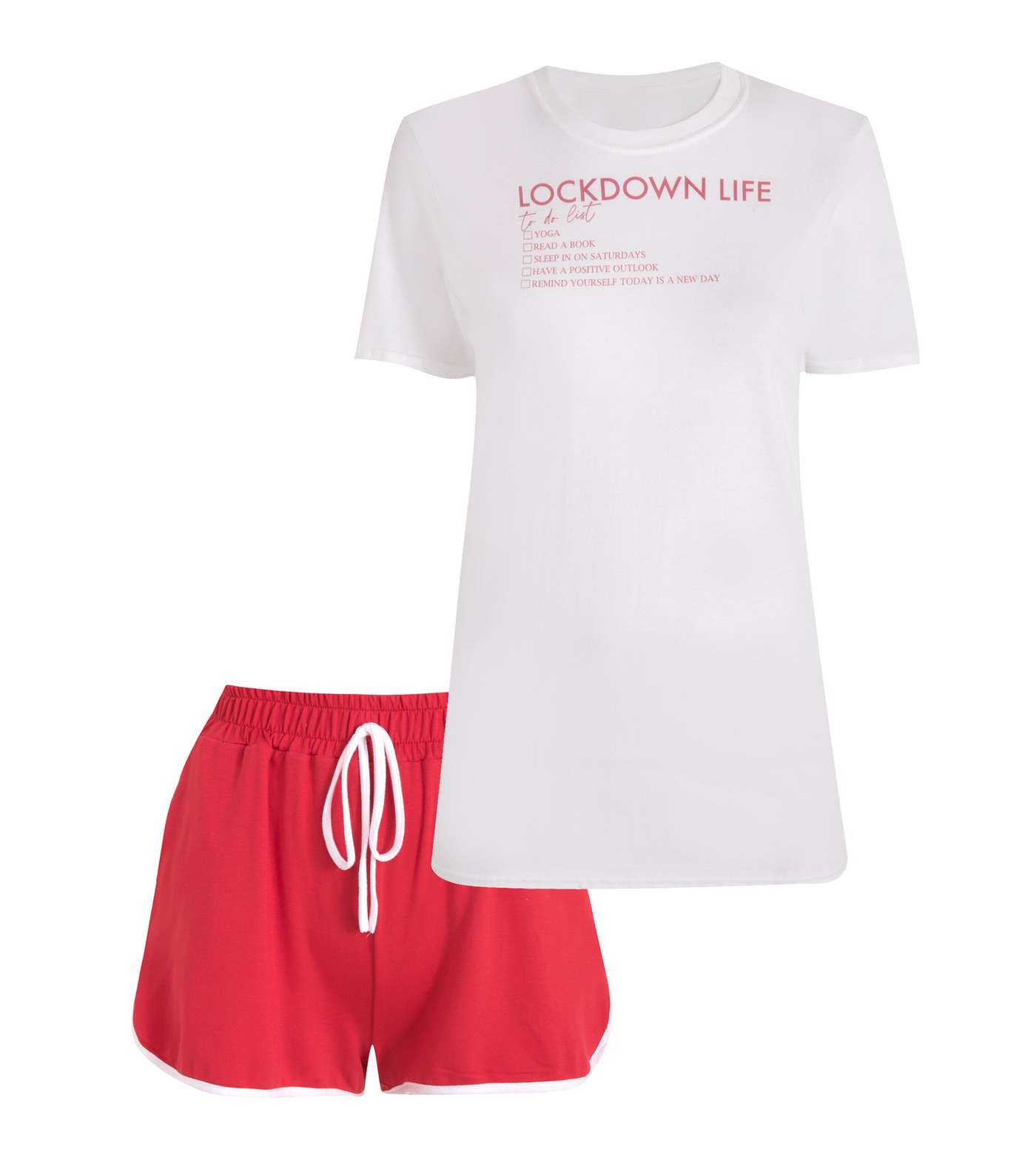 White Lockdown Slogan Short Pyjama Set