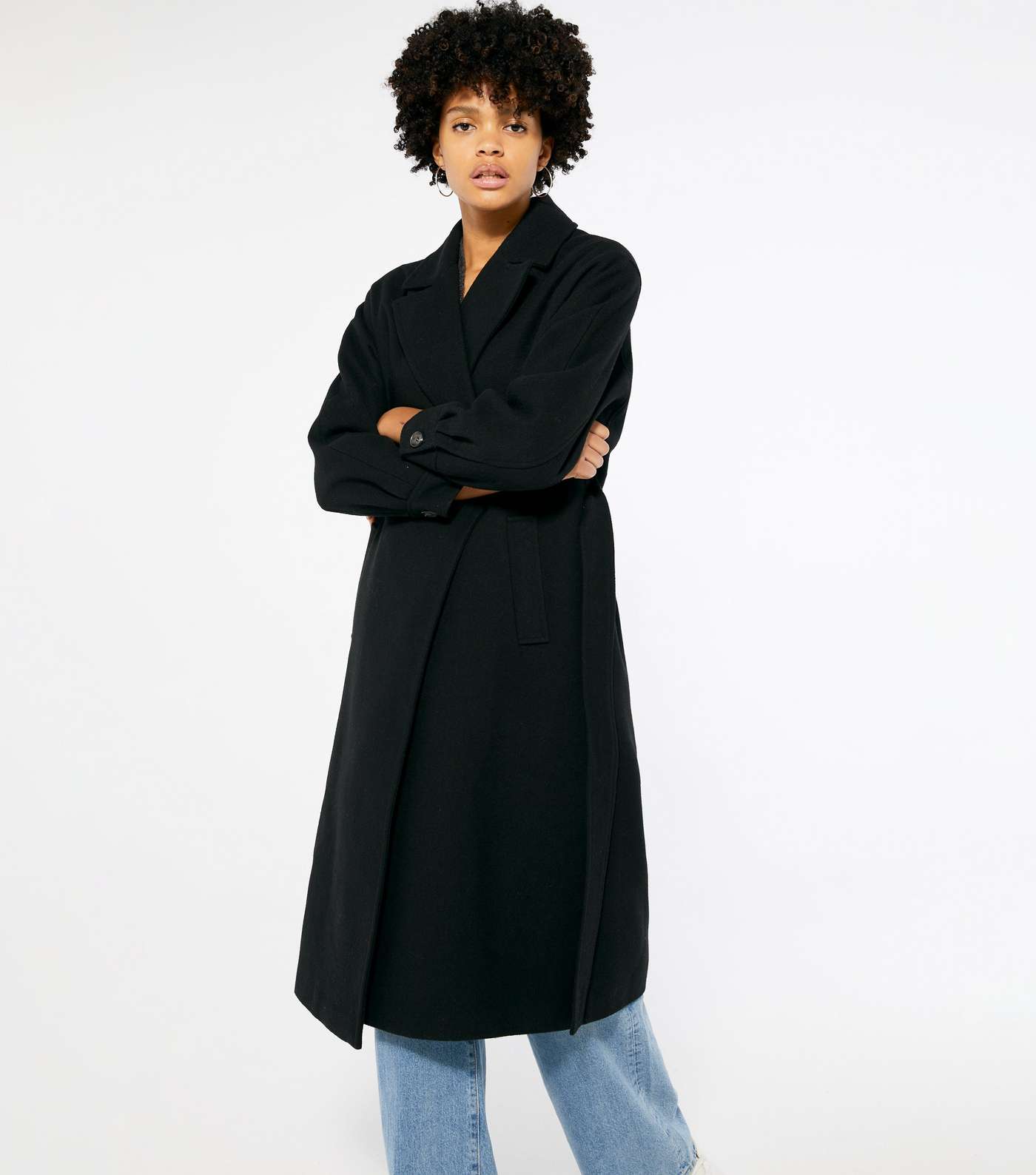 Black Drop Shoulder Belted Maxi Coat  Image 2