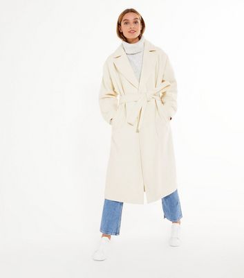 Cream Drop Shoulder Belted Maxi Coat 
