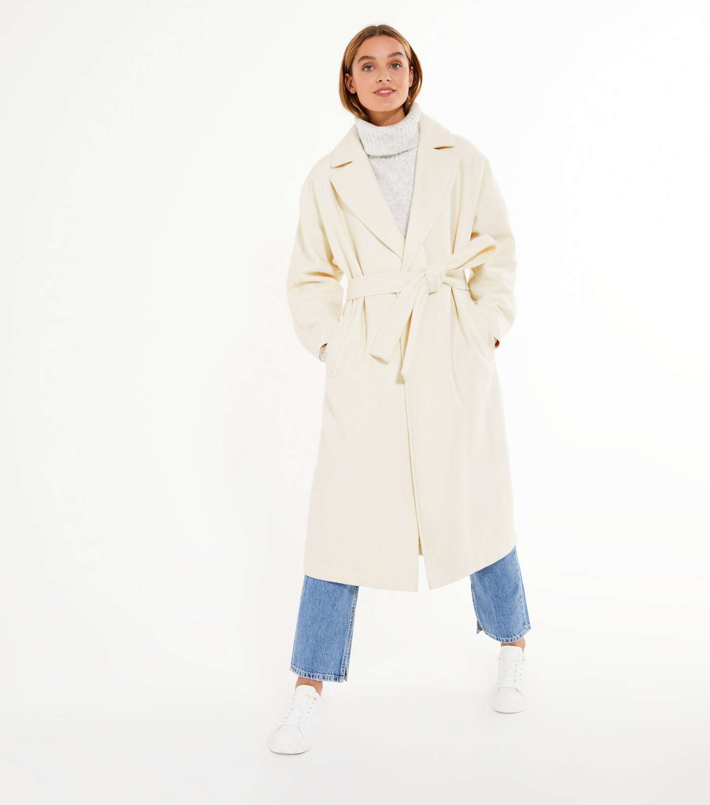 Cream Drop Shoulder Belted Maxi Coat  Image 2