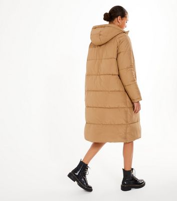 long camel puffer jacket