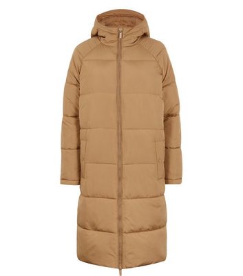 camel padded long puffer jacket