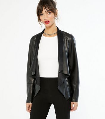 black leather look waterfall jacket