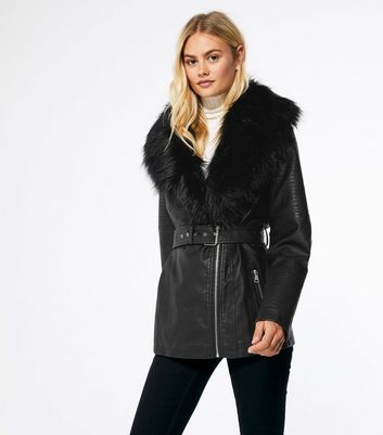 black leather jacket with sheepskin collar