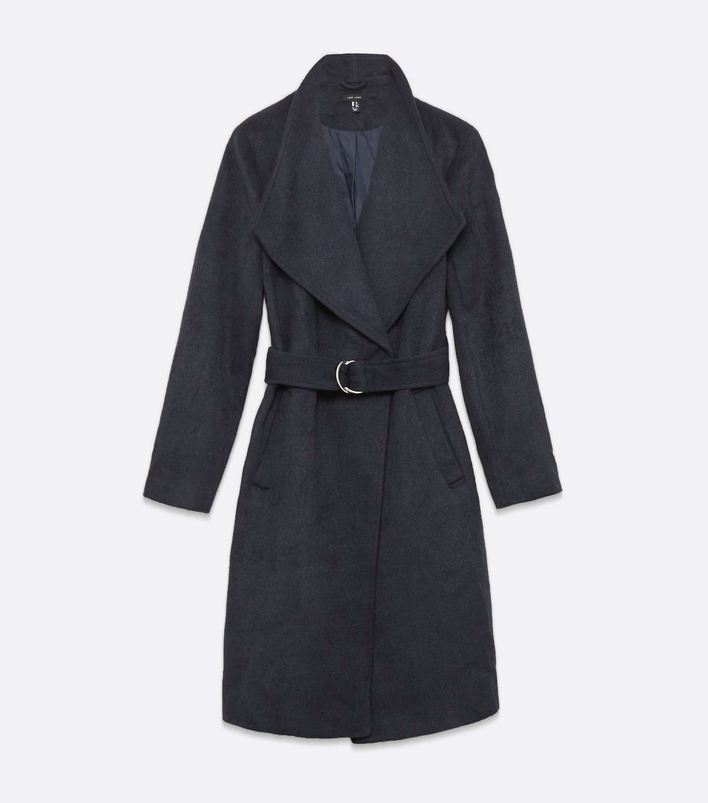 Navy Belted Long Collared Coat  Image 5