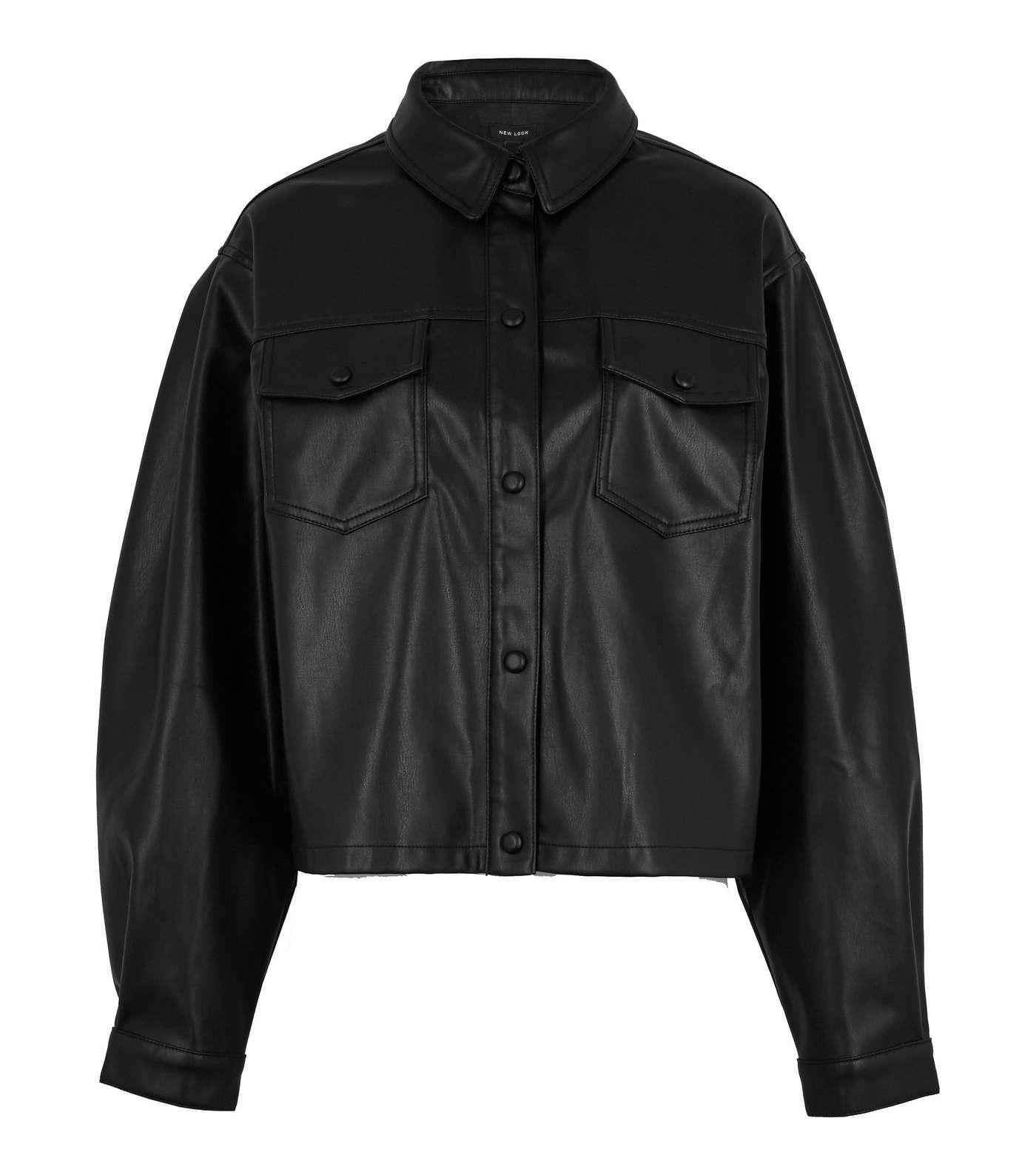 Black Leather-Look Cropped Shacket Image 5