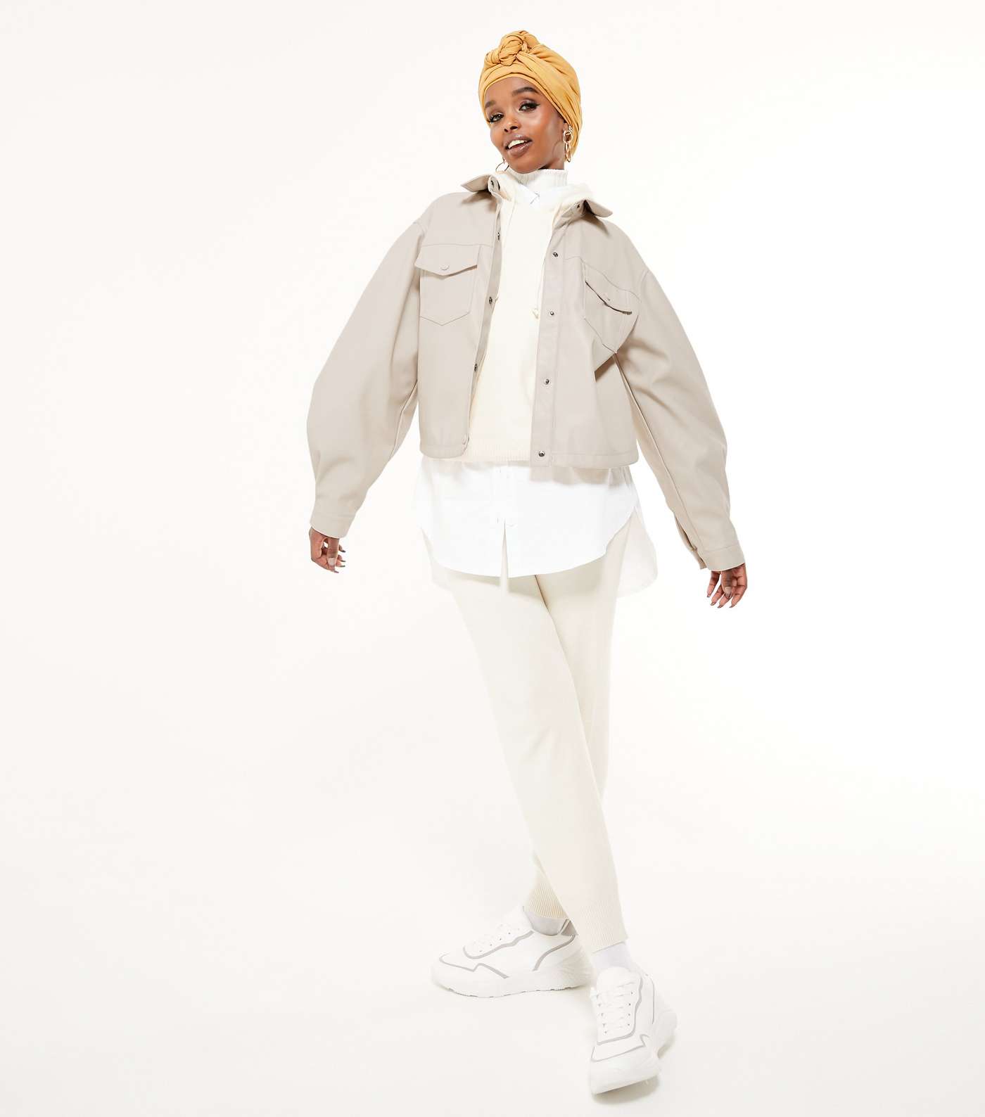 Off White Leather-Look Cropped Shacket  Image 2
