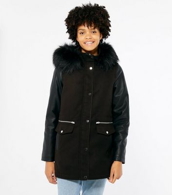 leather sleeve parka