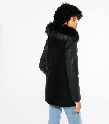 leather look parka coats