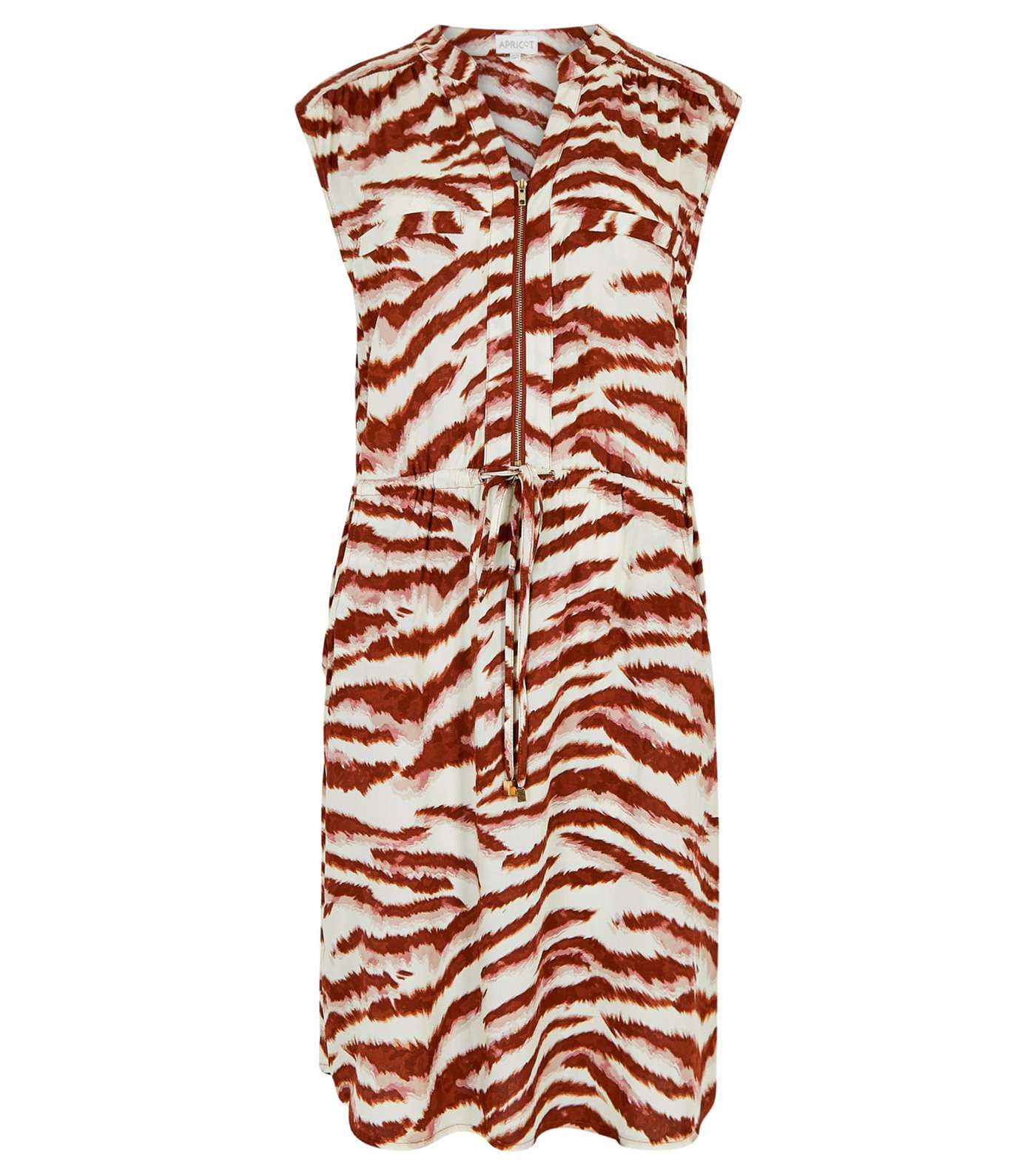 Apricot Rust Zebra Sleeveless Utility Dress  Image 4