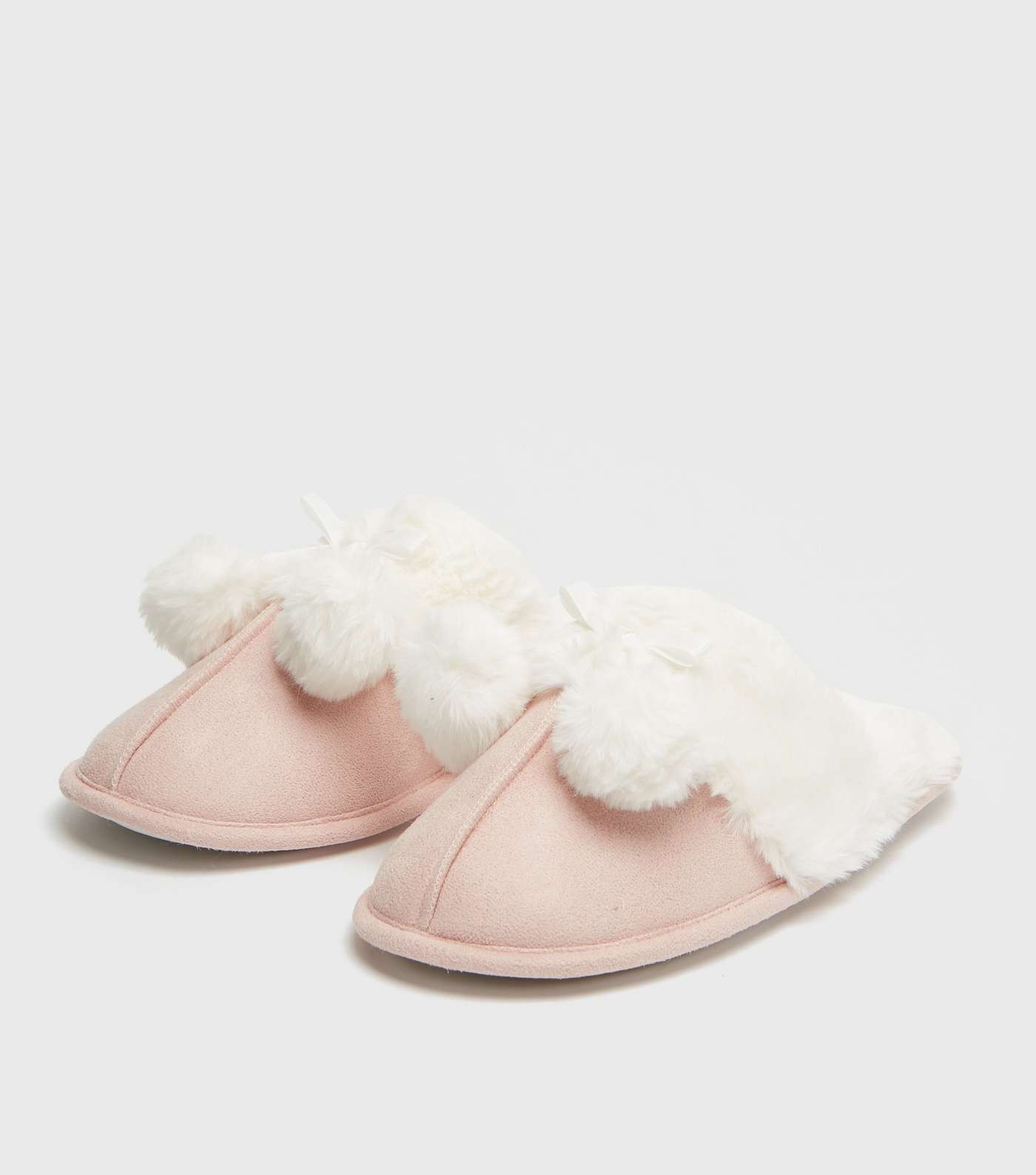 Pink Suedette Faux Fur Lined Mule Slippers Image 2
