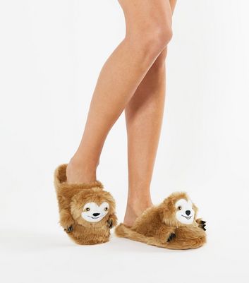 Light Brown Sloth Mule Slippers | New Look