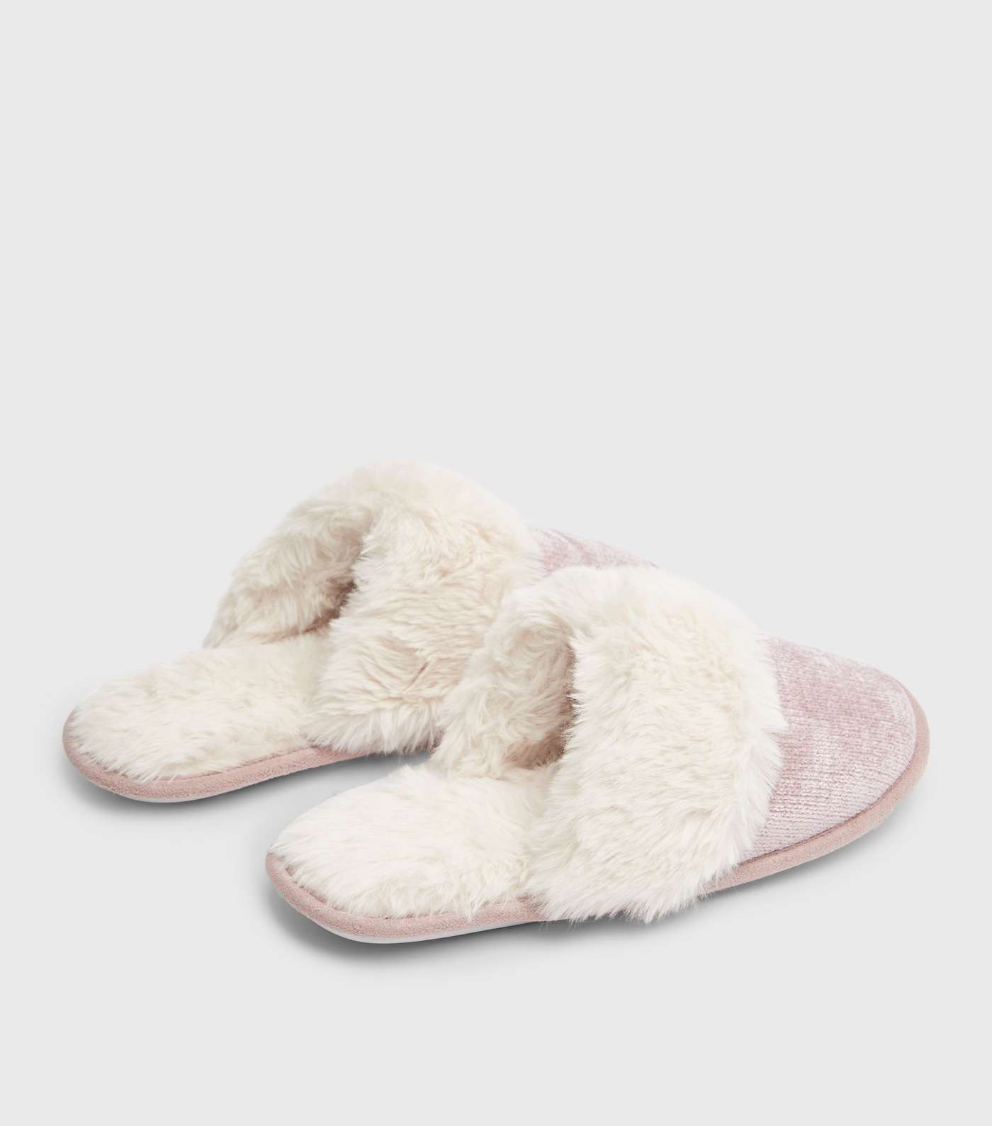 Pink Chenille Faux Fur Mule Slippers Image 3