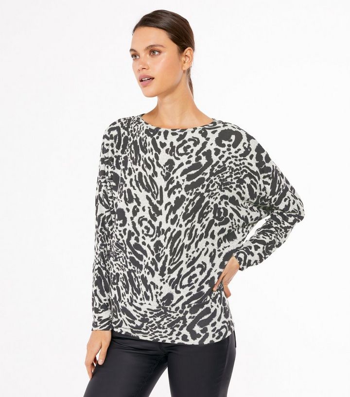 Light Grey Animal Print Fine Knit Jumper | New Look