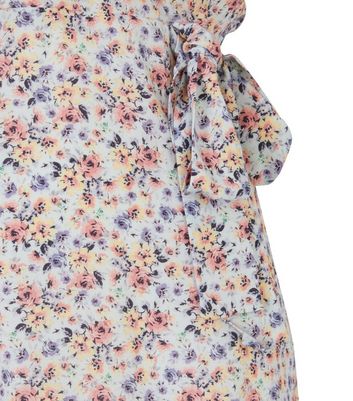 Image of Blue Floral Flutter Sleeve Wrap Playsuit New Look
