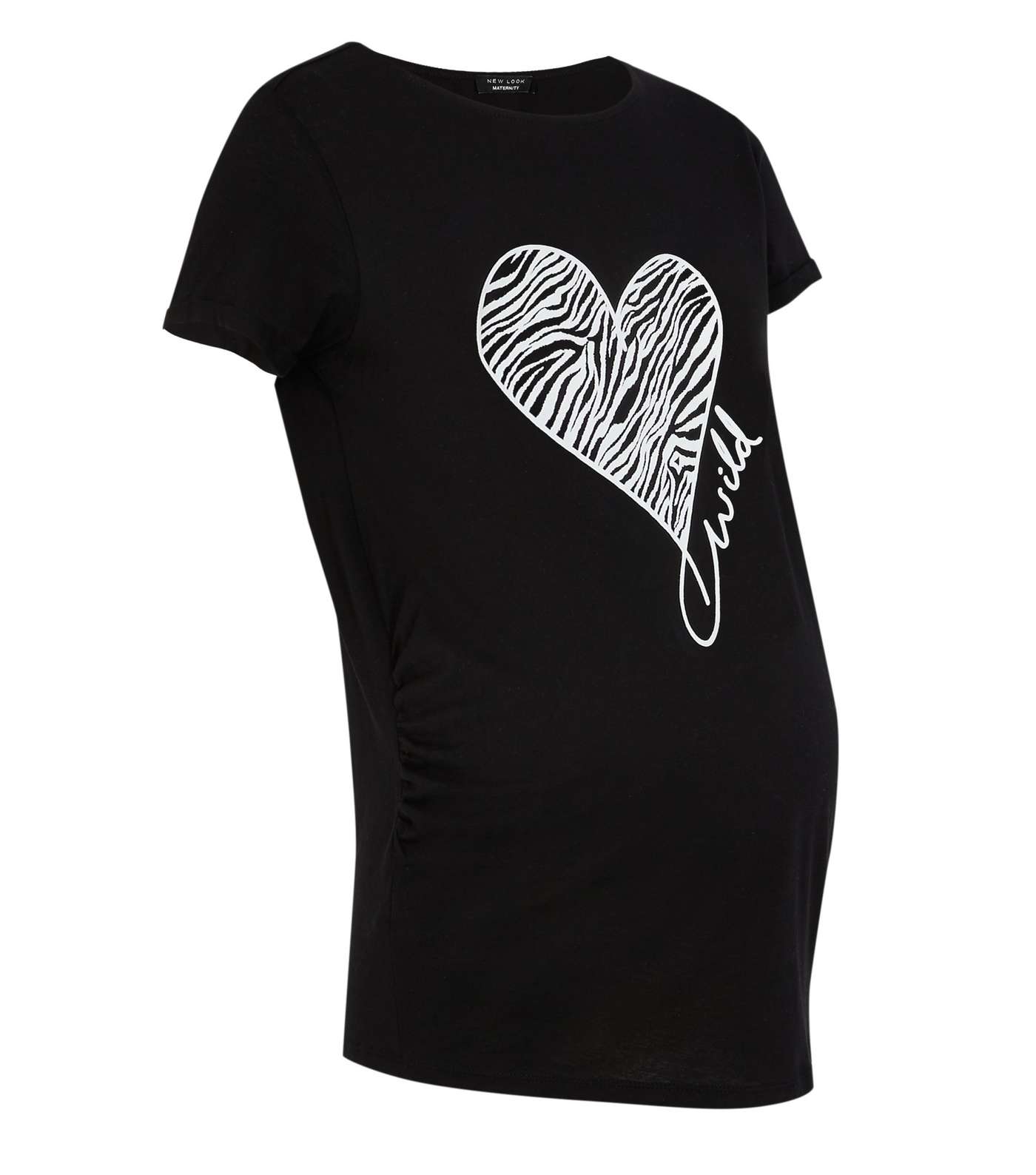 Maternity Black Contrast Wild Heart Slogan T-Shirt