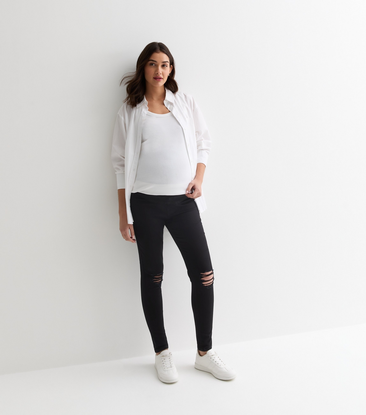 Women's Maternity Black Lift & Shape Ripped Over Bump Emilee Jeggings New Look