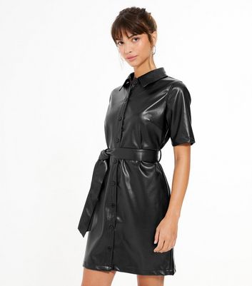 Leather look cheap shirt dress