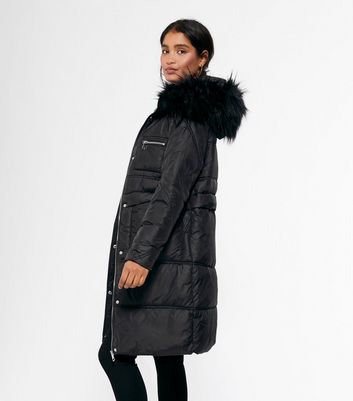 urban bliss black faux fur trim padded parka coat