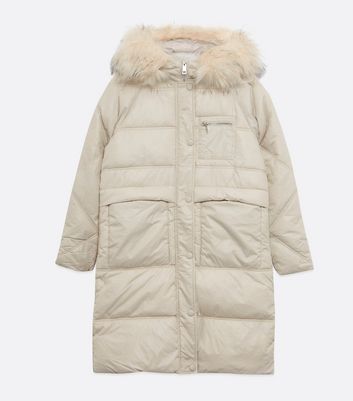 Stone Faux Fur Trim Padded Parka Coat 
