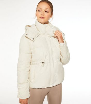 White Toggle Waist Puffer Jacket 