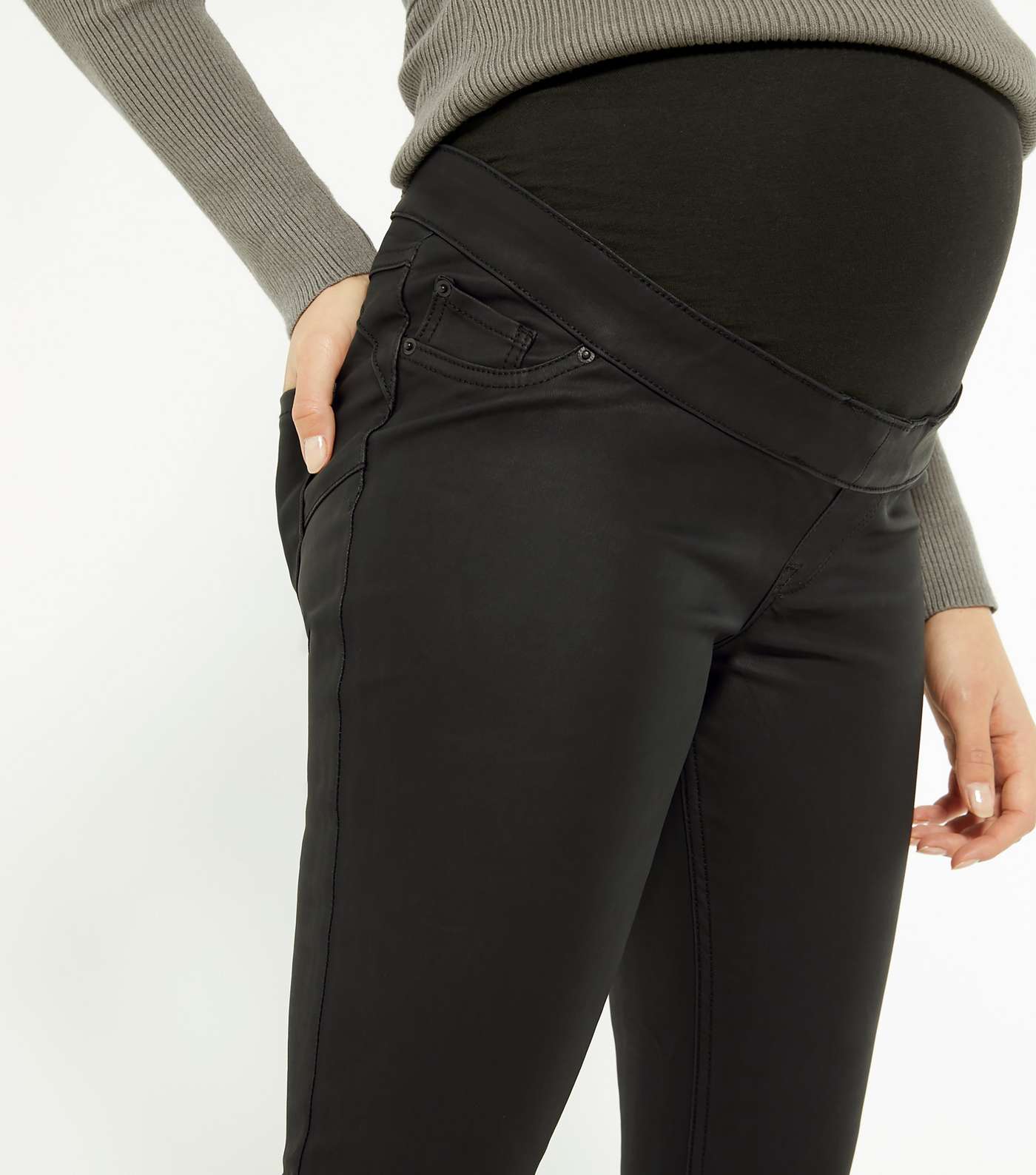 Maternity Black Leather-Look Lift & Shape Over Bump Emilee Jeggings Image 4