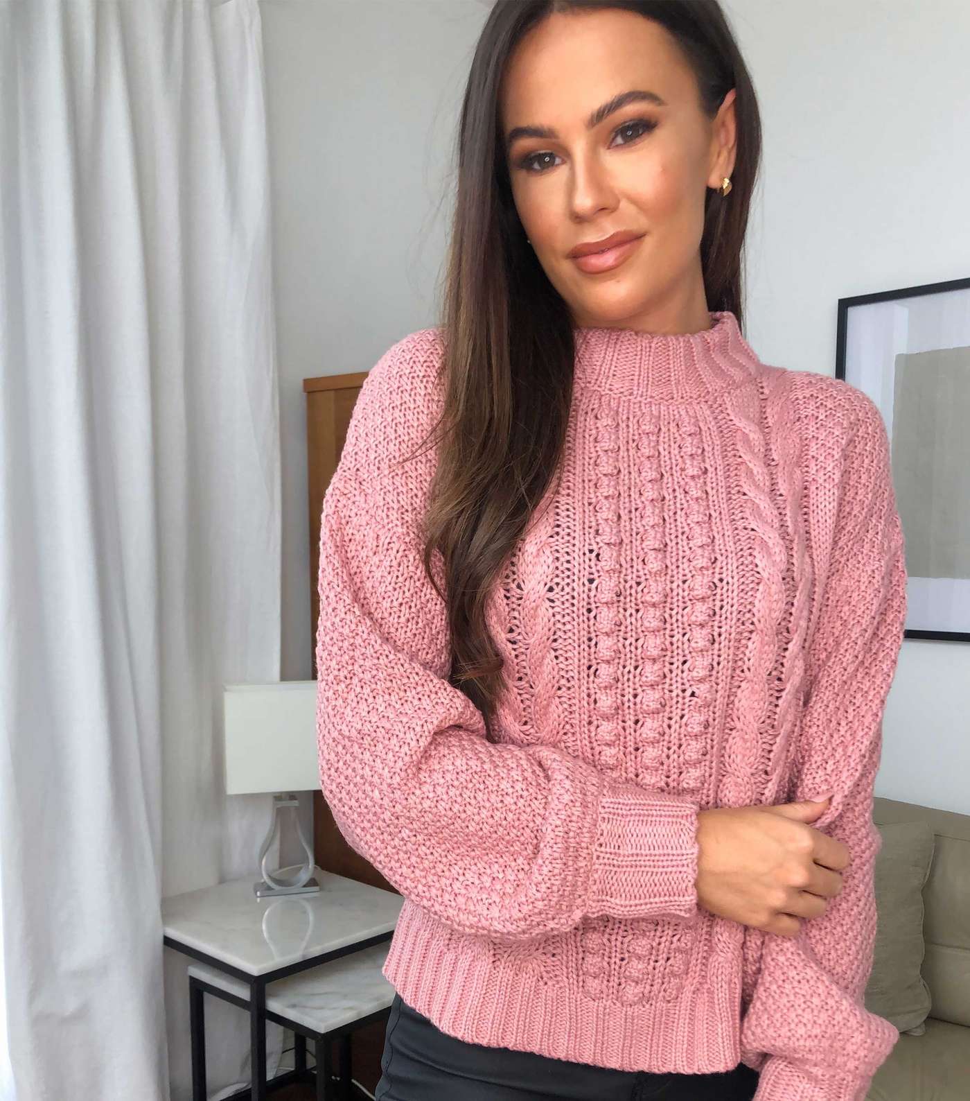 Urban Bliss Pink Cable Knit Puff Sleeve Jumper