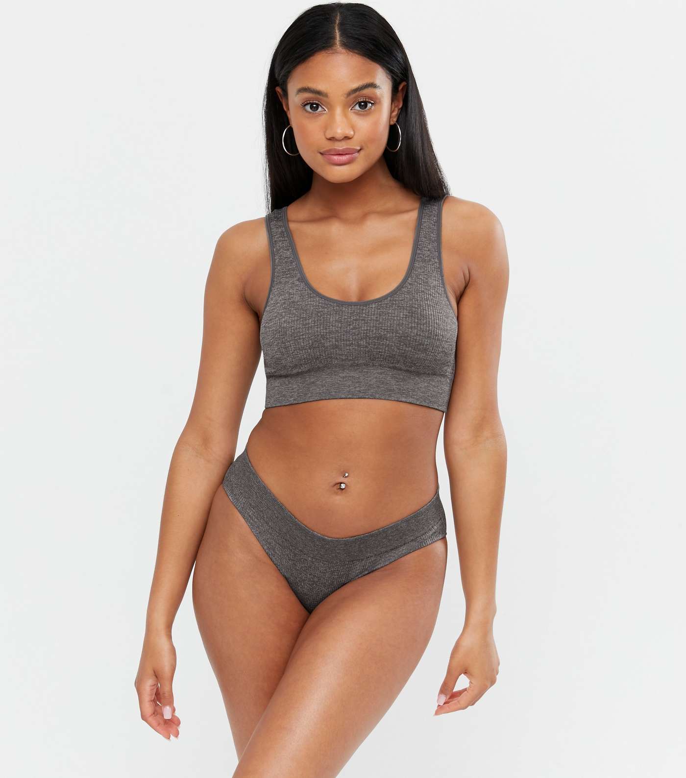 Pale Grey Ribbed Seamless Briefs