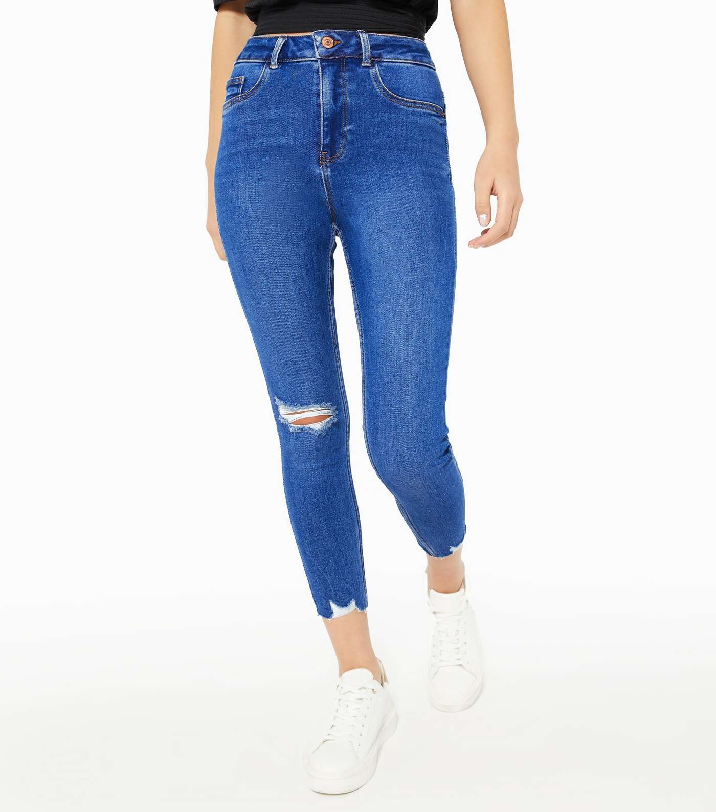 Petite Bright Blue High Waist Hallie Super Skinny Jeans Image 2